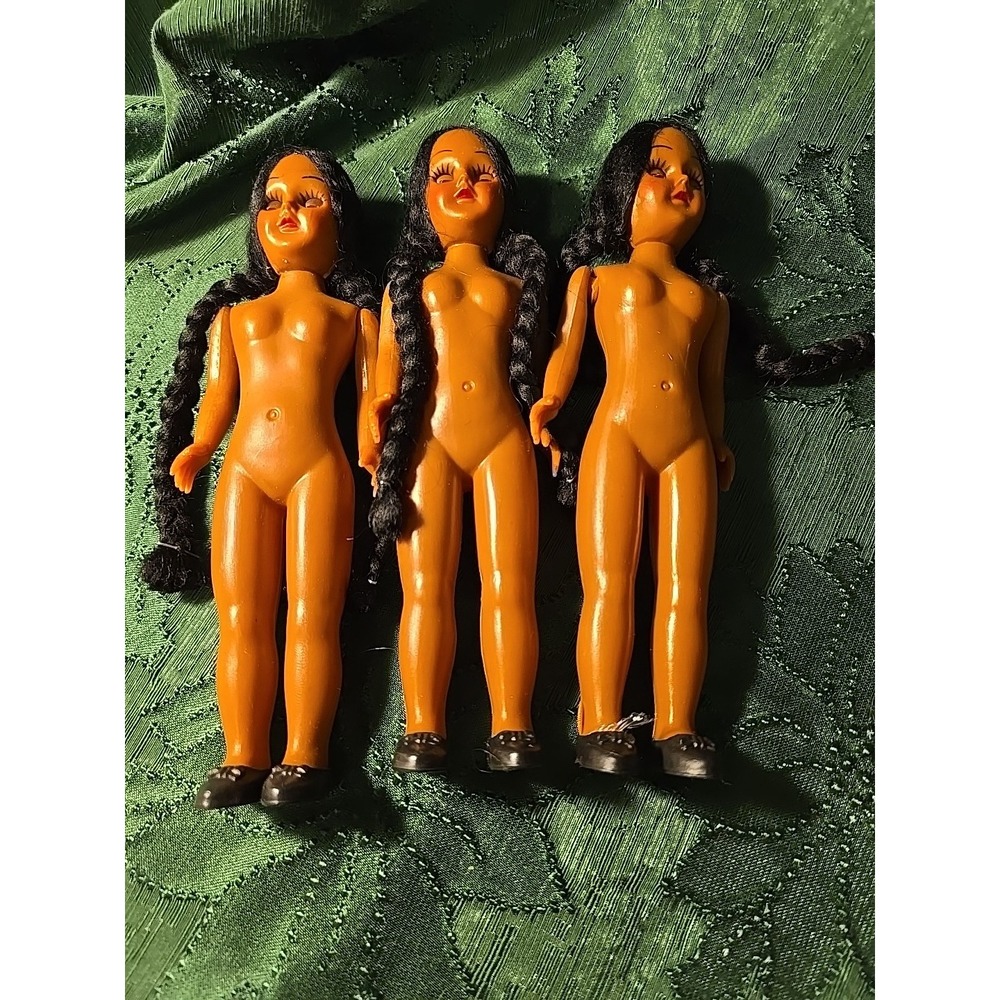 Vintage Antique‎ Doll Lot Of 3 Native American Sleepy Eyes Unique W/Shoes /0471
